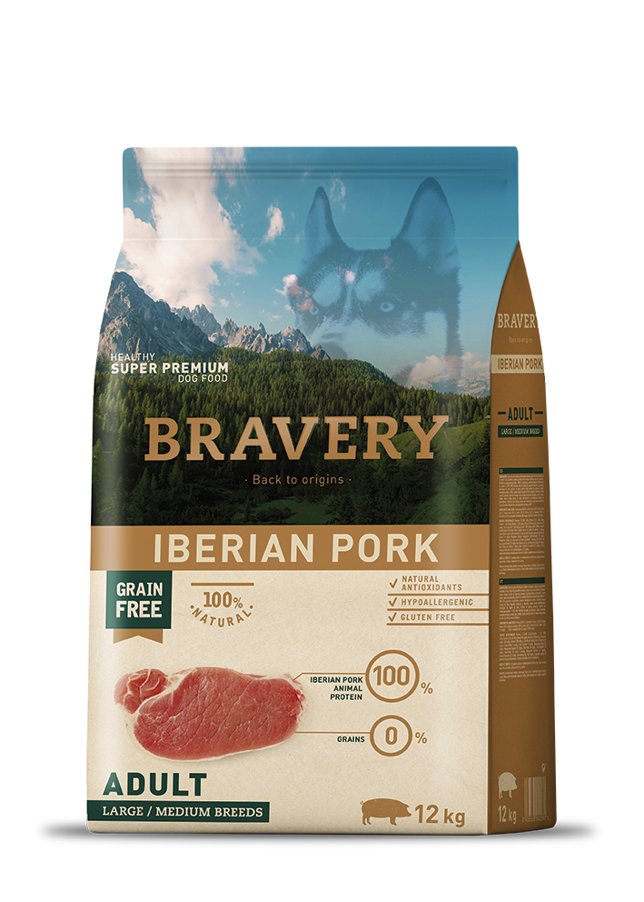 Bravery ברייברי - חזיר ללא דגנים וגלוטן - היפואלרגני - לכלבים בוגרים מגזע בינוני וגדול