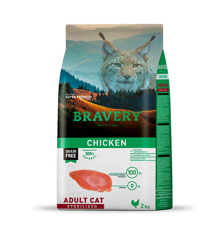 Bravery ברייברי - עוף ללא דגנים וגלוטן - היפואלרגני - לחתולים בוגרים מסורסים/מעוקרים