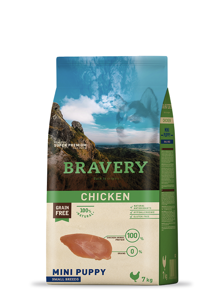 Bravery ברייברי - עוף ללא דגנים וגלוטן - היפואלרגני - לכלבים גורים מגזע קטן