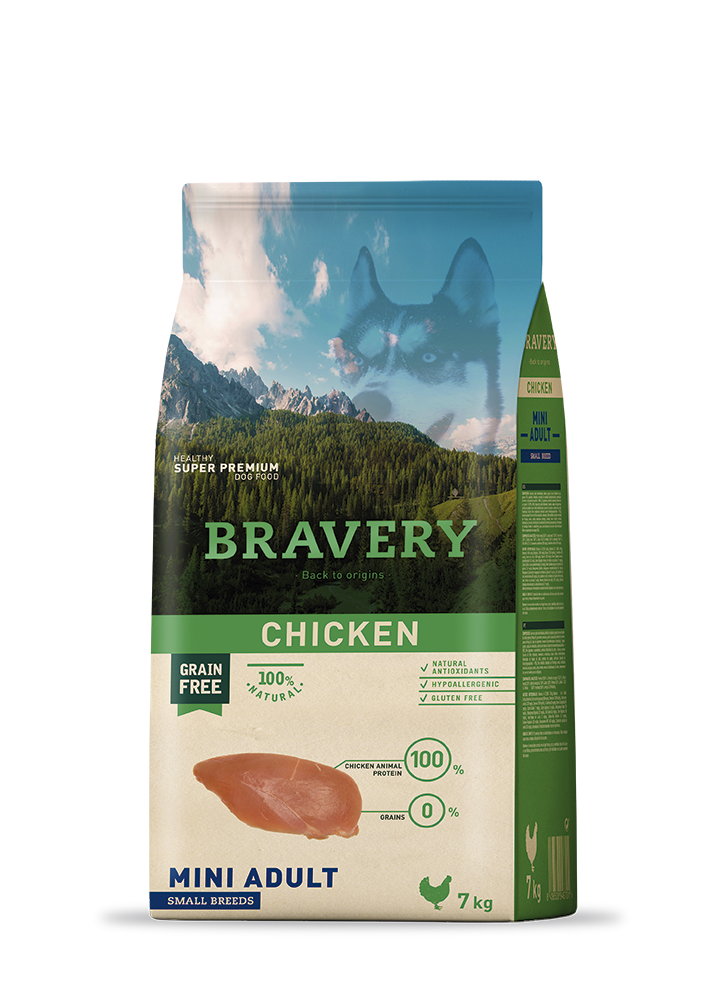 Bravery ברייברי - עוף ללא דגנים וגלוטן - היפואלרגני - לכלבים בוגרים מגזע קטן