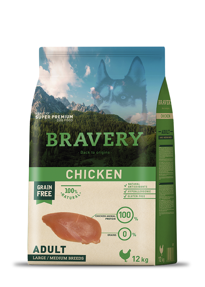 Bravery ברייברי - עוף ללא דגנים וגלוטן - היפואלרגני - לכלבים בוגרים מגזע בינוני וגדול