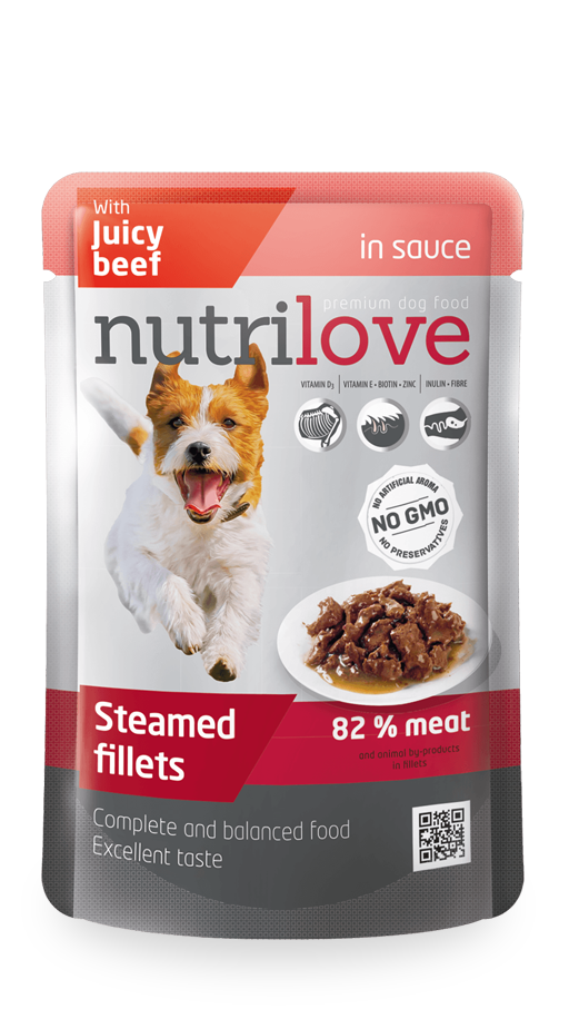 Nutri Love נוטרי לאב - פאוץ' פילה בקר ברוטב עסיסי - מזון מלא לכלבים