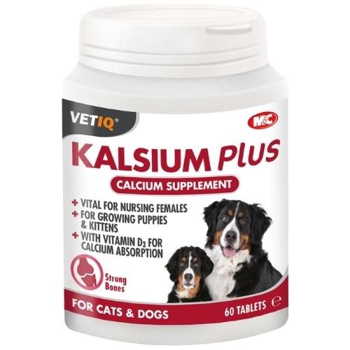 VetIQ 60 טבליות טבליות קלציום וסידן לחיזוק עצמות לכלבים וחתולים