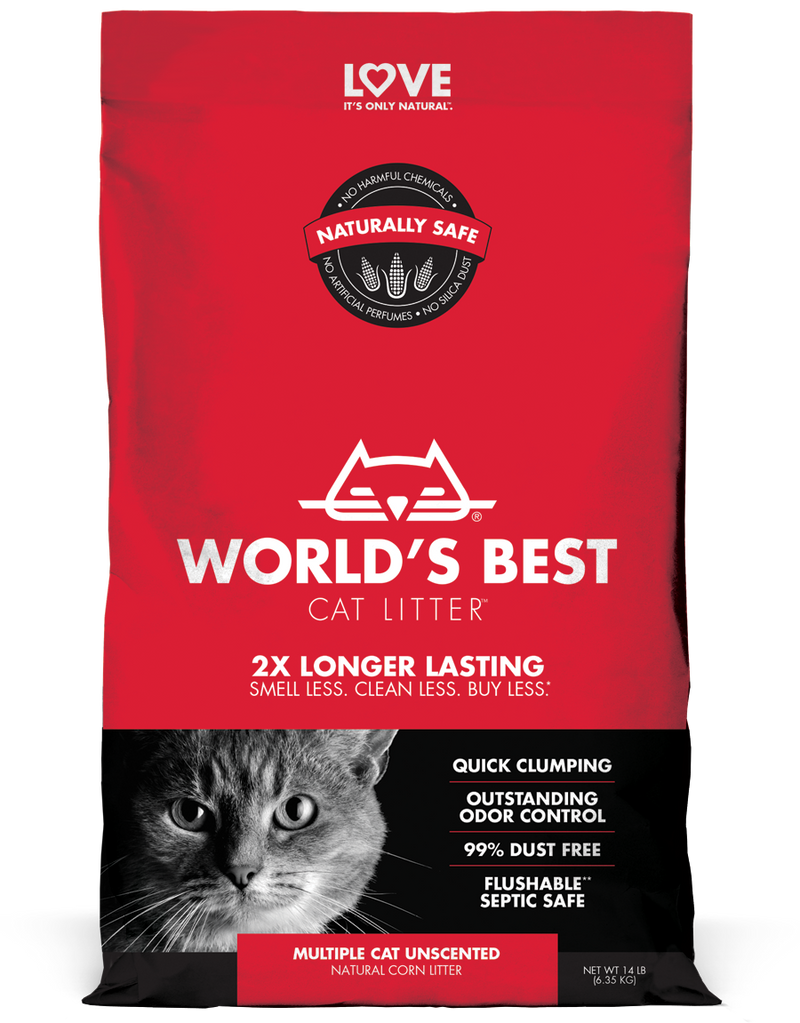 World's Best Cat Litter 6.4 ק״ג חול אורגני מתירס - ניתן להדחה באסלה - ליותר מחתול אחד - נטול ריח